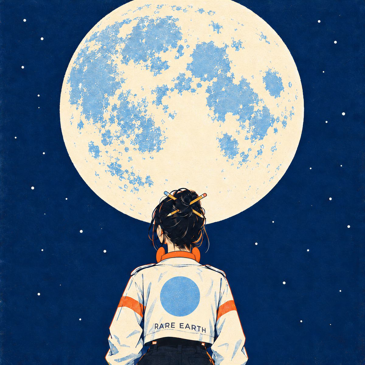 Rare Earth album cover: a figure in a cream jacket reading RARE EARTH looks up at a full moon